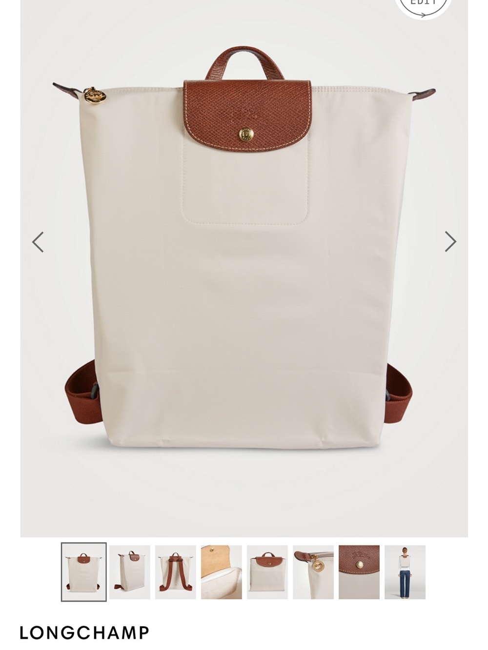 Longchamp Cream Backpack with Brown Trim